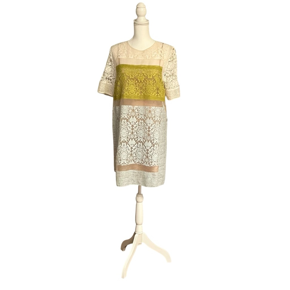 Rebecca Taylor Multicolor Lace Sheer Shift Dress w/ Slip Romantic Size 6 Wedding